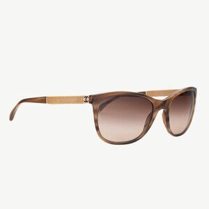 Chanel 5185 Brown Tortoiseshell Grosgrain-Temple Cat-Eye Sunglasses
